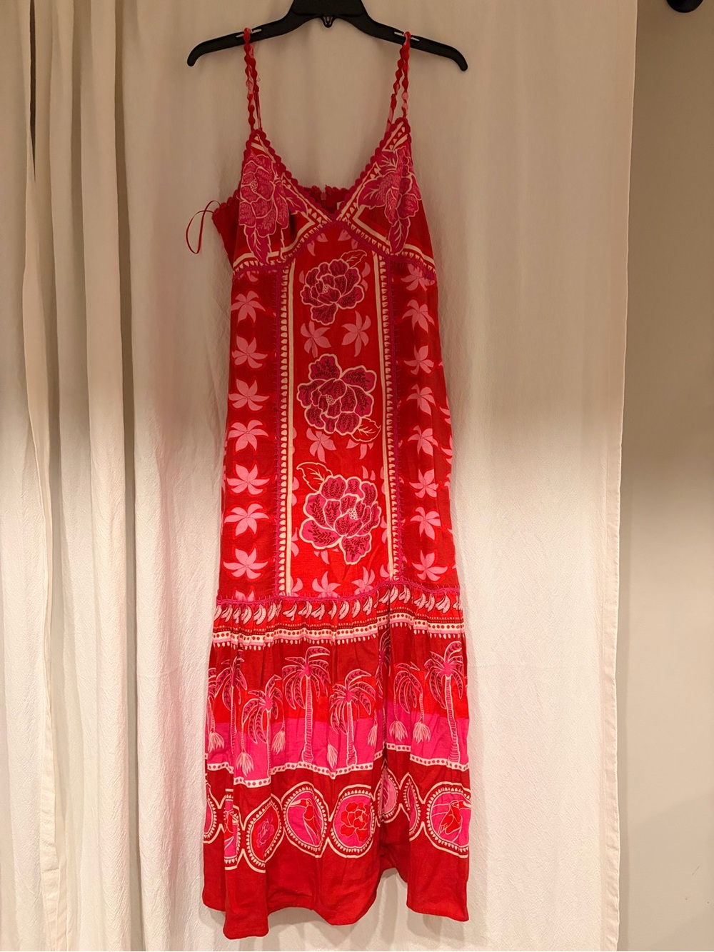 Caroline Constas Red Dress with Pink Braided Trim